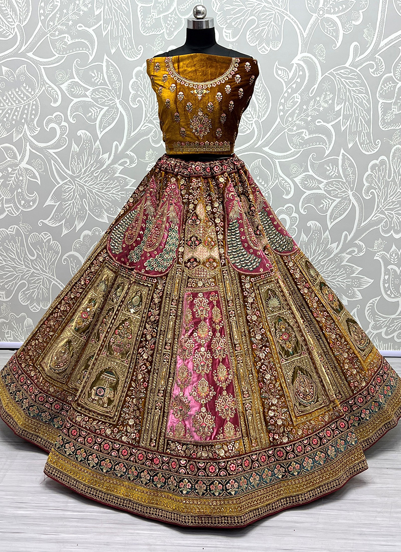 Buy Spectacular Golden & Red Mirror Work Rajwadi Silk Lehenga Choli - Zeel  Clothing