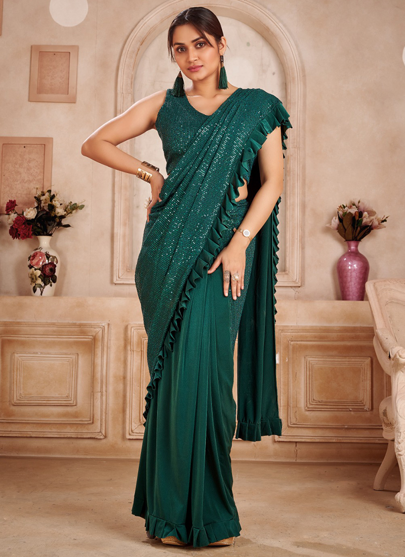 Buy Navy Blue Pre Stitched Saree With Fancy Cape Online - Kalki Fashion