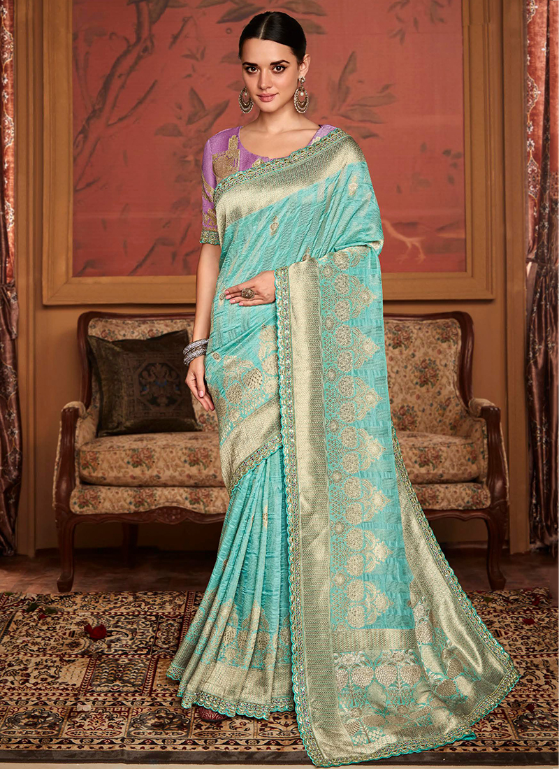 Propinquity Sky Blue Soft Banarasi Silk Saree With Two Devastating Blo –  TULIP DESIGNER