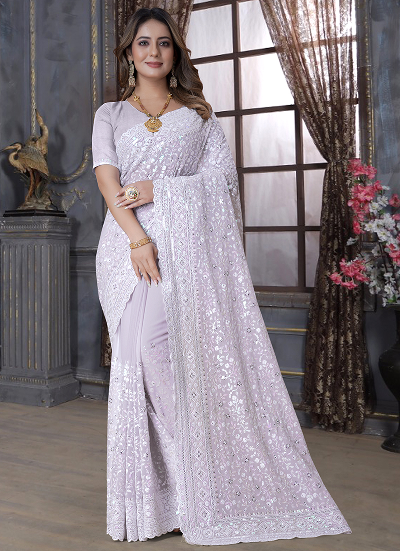 Lavender And Purple Shaded Georgette Saree -