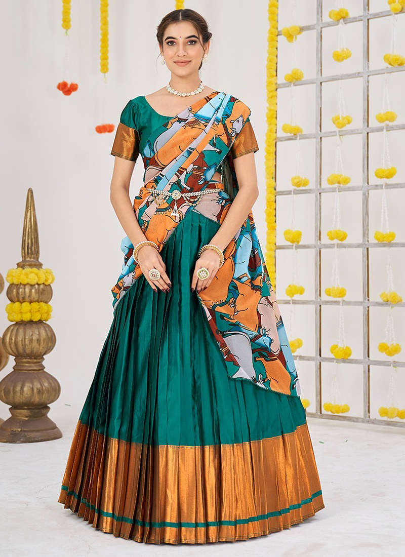 Buy Golden N Green Banarasi Silk Zari Work Umbrella Lehenga Choli Festive  Wear Online at Best Price | Cbazaar