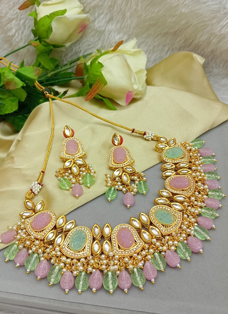 Green Colour Meenakari Choker Necklace Set for Lehenga | FashionCrab.com | Choker  necklace set, Chokers, Necklace set