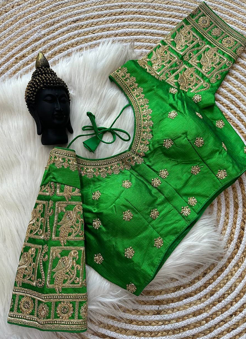 Buy Light Green Raw Silk Wedding Wear Embroidery Work Blouse