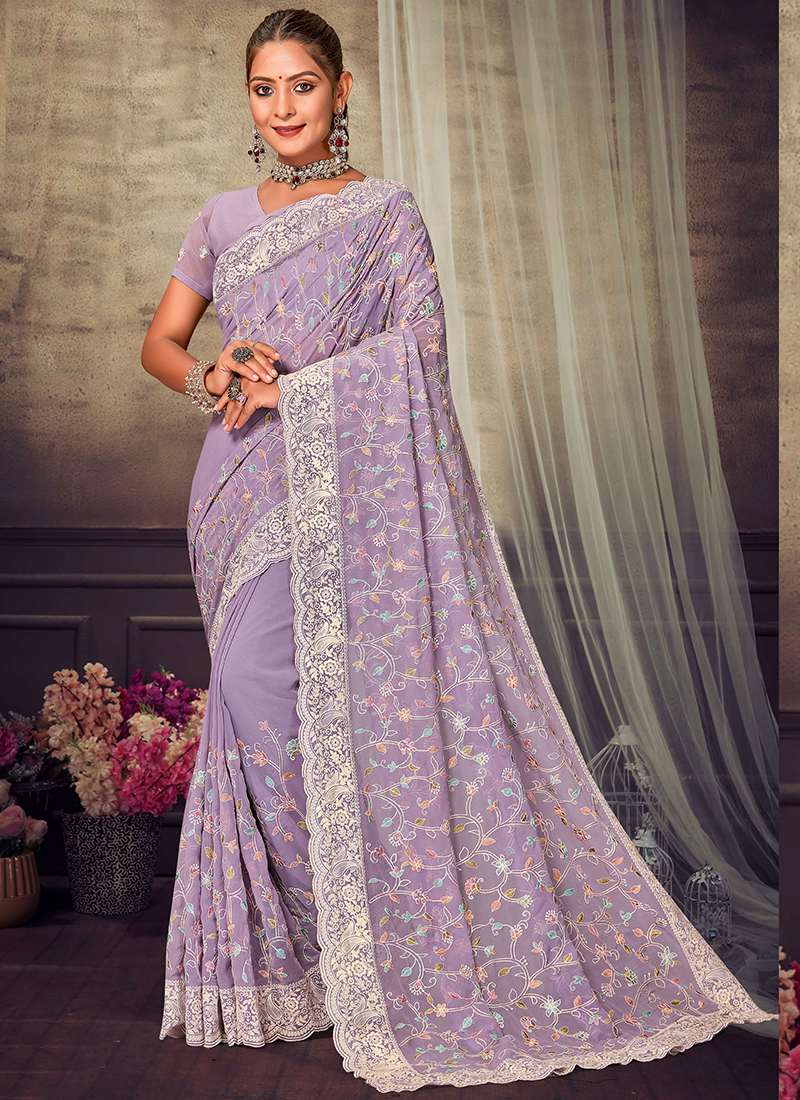 Pre Order Grey Parsi Gara & Chikankari Saree – Dress365days