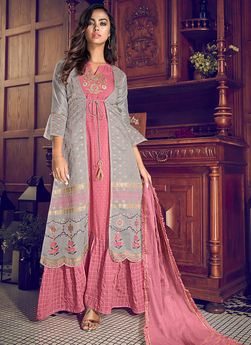 Buy Pink Pure Art Silk Party Wear Embroidery Work Gown With Jacket