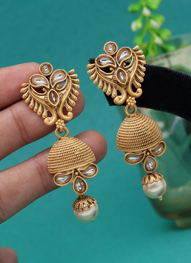 Traditional Matte Gold choker Necklace and small Jhumka Earrings Set | –  Indian Designs