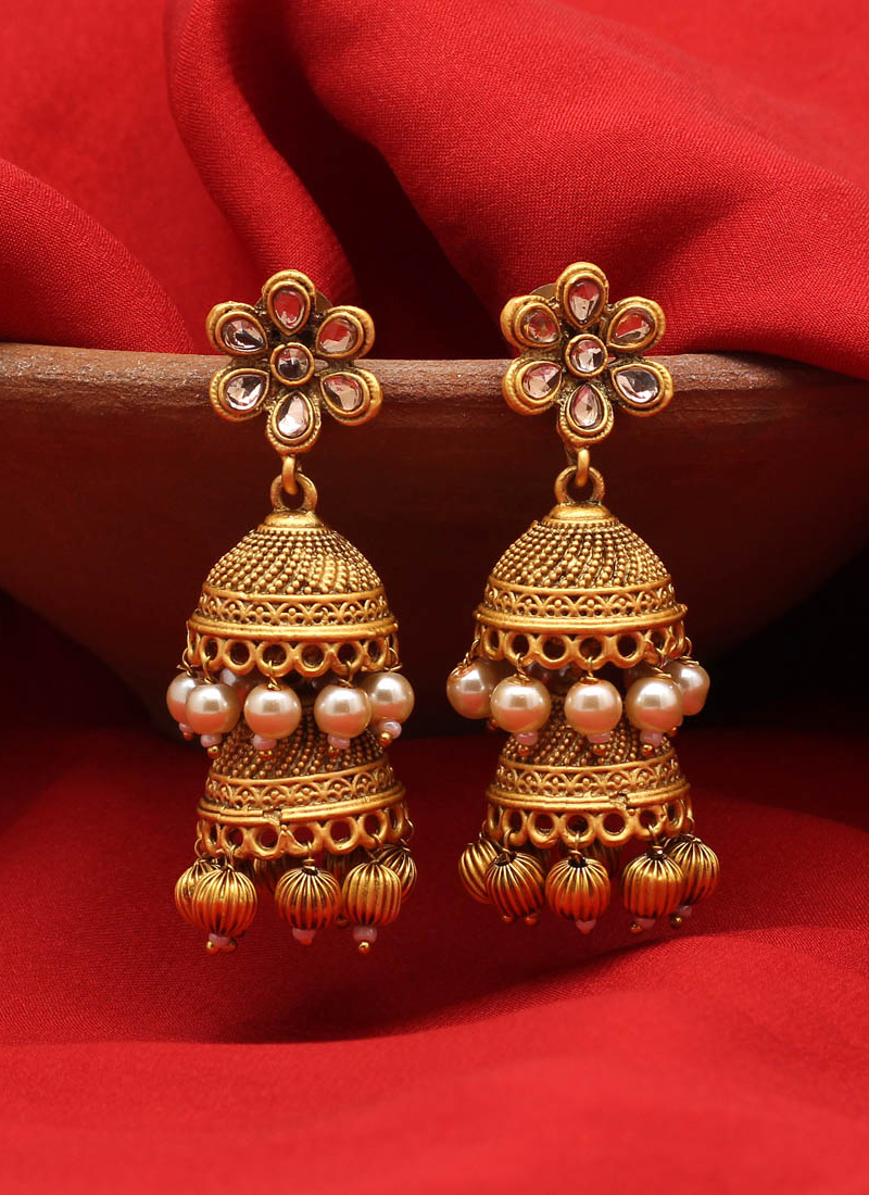 Buy Faux Kundan Studs/matte Gold Earrings/stud Earrings/ Mirror Indian  Earrings/matte Gold Studs /pearl Earrings/indian Jewelry/ Gold Tops Online  in India - Etsy