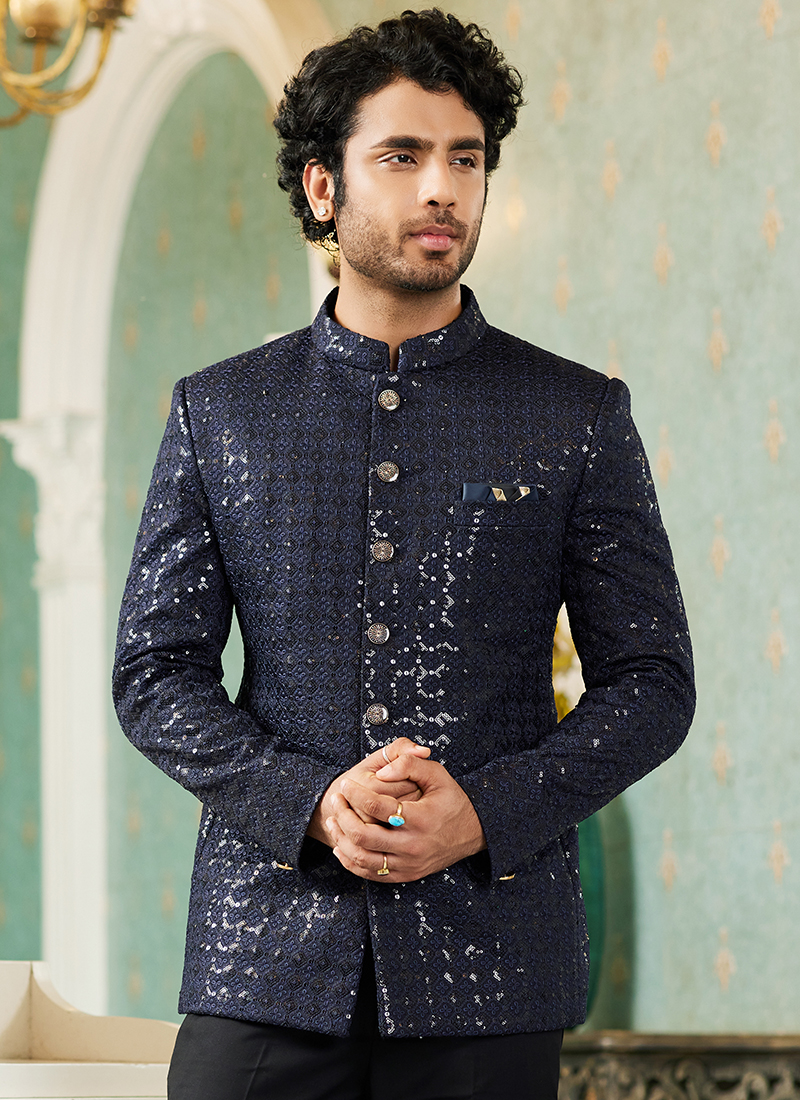 Buy Jodhpuri Suit Navy Blue Velvet Coat Bhandhgala Suit Indian Royal  Elegant Weddings Functions Sangeet Mehendi Blazer Outfit Online in India -  Etsy