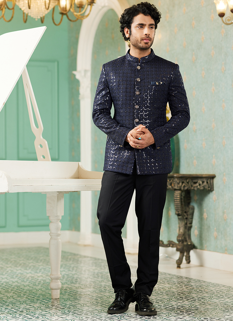 Embroidered Collar Velvet Jodhpuri Suit, Men Navy Blue Luxury Formal  Fashion 2 Piece Wedding Party Wear Groom Suit, Designer Jodhpuri Suit -  Etsy Norway