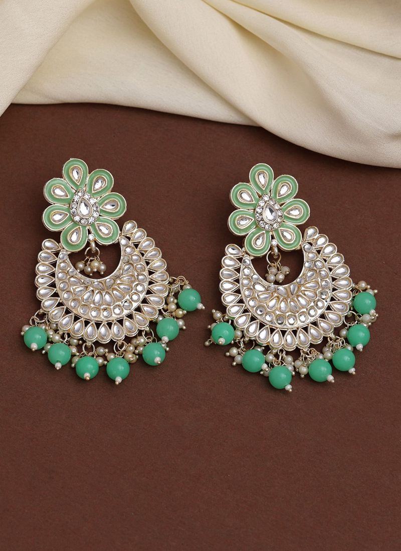 Adah pista green stone jhumka – IndiAura Mode