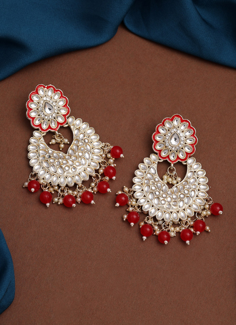 Buy Red & Gold Kundan Earrings Online