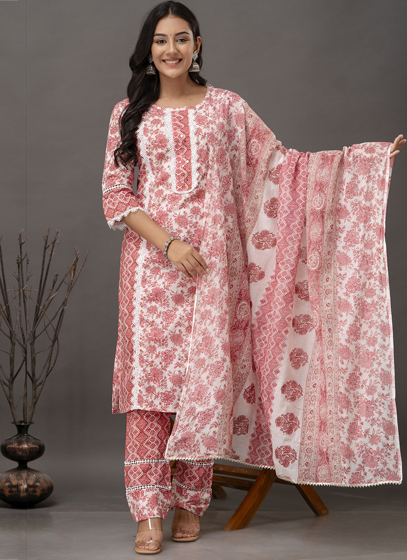 Buy Embroidered Beige Silk Readymade Salwar Suit Online