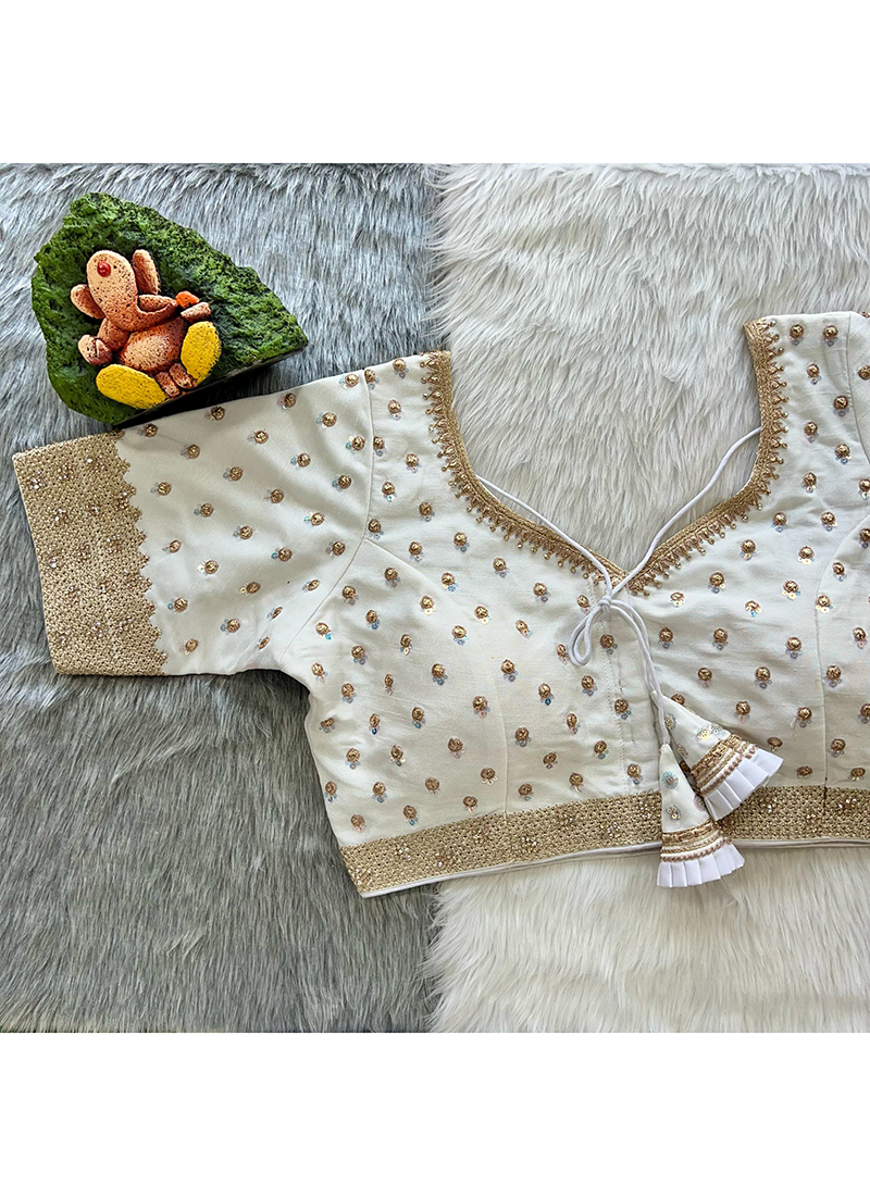 Buy White Timo Silk Wedding Wear Embroidery Work Blouse Online