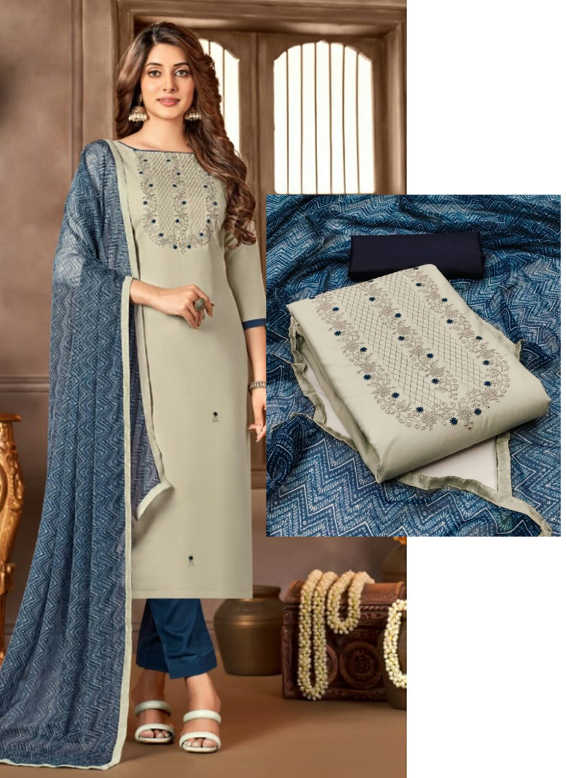 Buy Grey Cotton Casual Wear Multi Work Dress Material Online From Wholesale Salwar