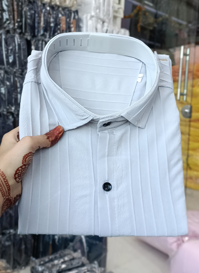 White Popcorn Casual Wear Plain Mens Shirt