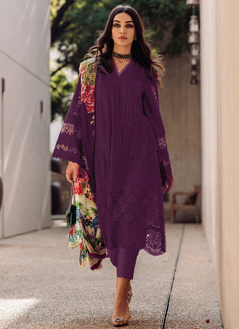 Cotton Pakistani Suits Buy Wine Cotton Eid Wear Embroidery Work