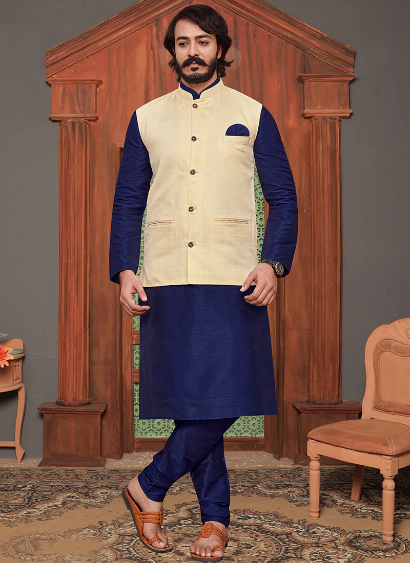 Buy Black Art Silk Plain Solid Sleeveless Nehru Jacket Kurta Set For Men by  Samyukta Singhania Online at Aza Fashions.