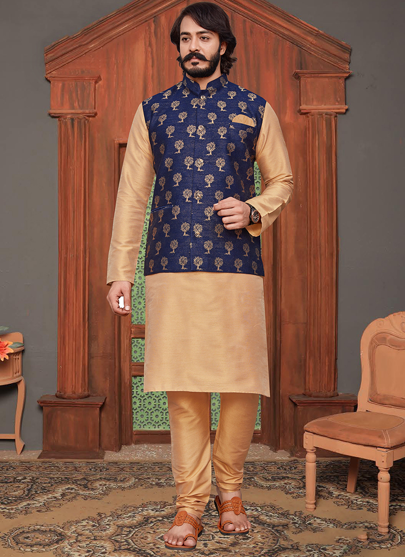 Buy online White Solid Kurta Pyjama Set With Printed Nehru Jacket from  Clothing for Men by Tahvo for ₹2499 at 50% off | 2024 Limeroad.com