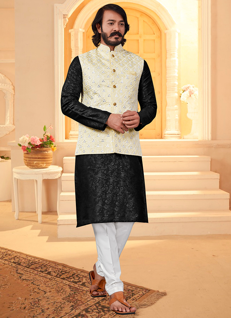 Party Wear White Mens Kurta Pajama With Jacket at Rs 2850/piece in Jaipur |  ID: 20351952230