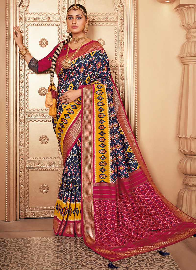 Shop Teal Blue Colored Digital Print Crepe Saree From Ethnic Plus