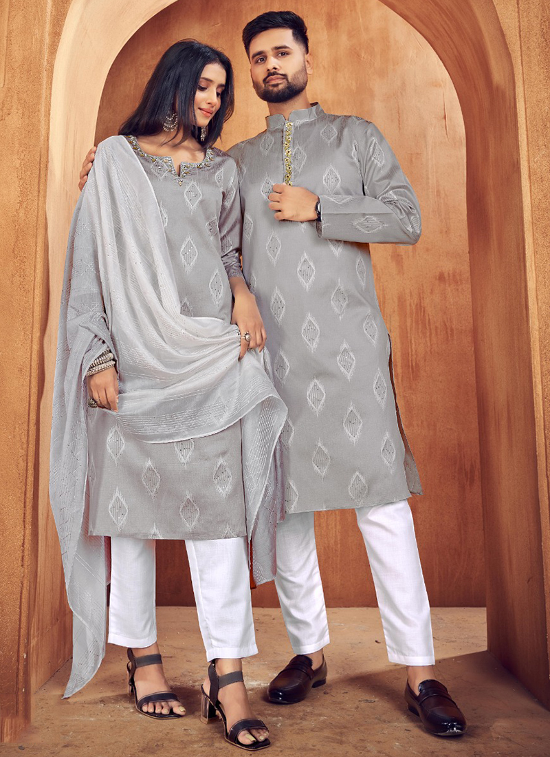 Couple Wearing Grey To A Wedding Gray Gold African Couple Outfits