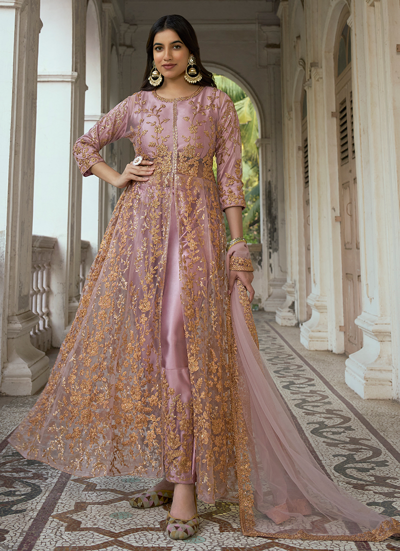 Dull Taupe Designer Heavy Embroidered Wedding Anarkali Suit | Saira's  Boutique