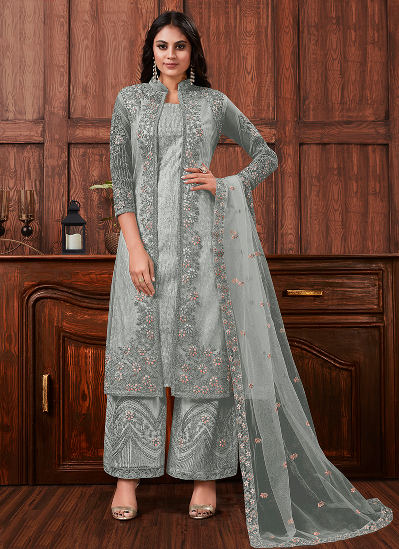 Wine Colour N F PLAZO 08 New Latest Designer Festive Wear Georgette  Readymade Salwar Suit Collection 725 - The Ethnic World