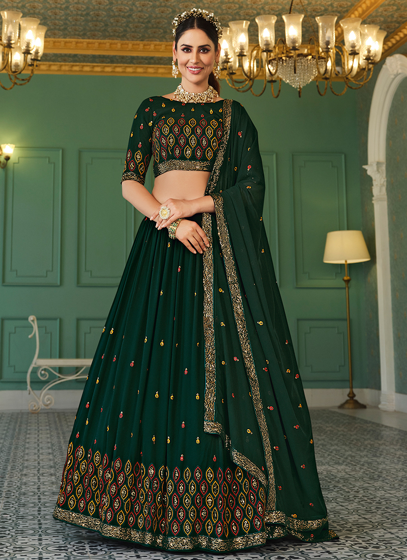 Buy Sangeet & Wedding Lehenga Choli - Embroidered Net Green Lehenga –  Empress Clothing
