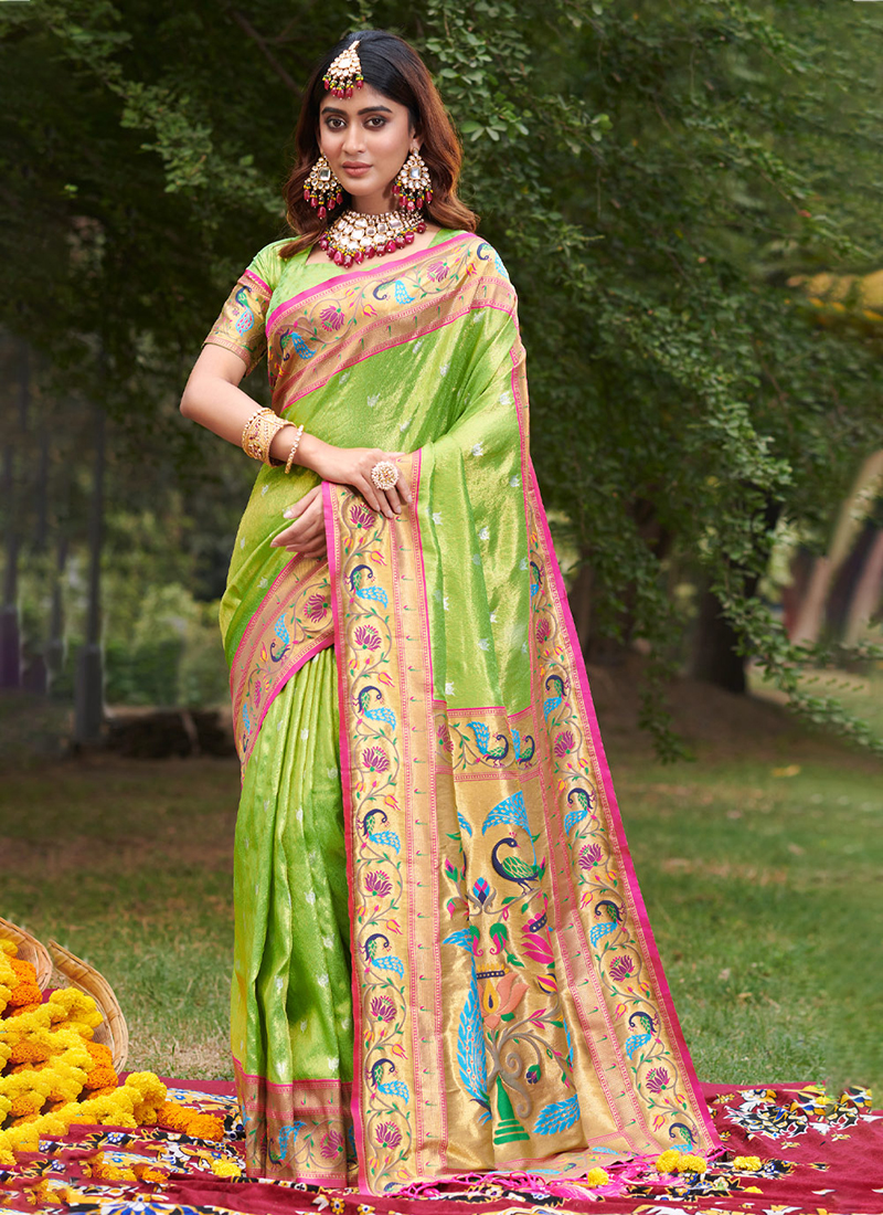 Buy Light Green Silk Traditional Wear Paithani Saree Online From ...