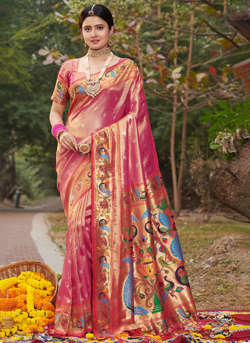 Buy Pink Silk Traditional Wear Paithani Saree Online From ...