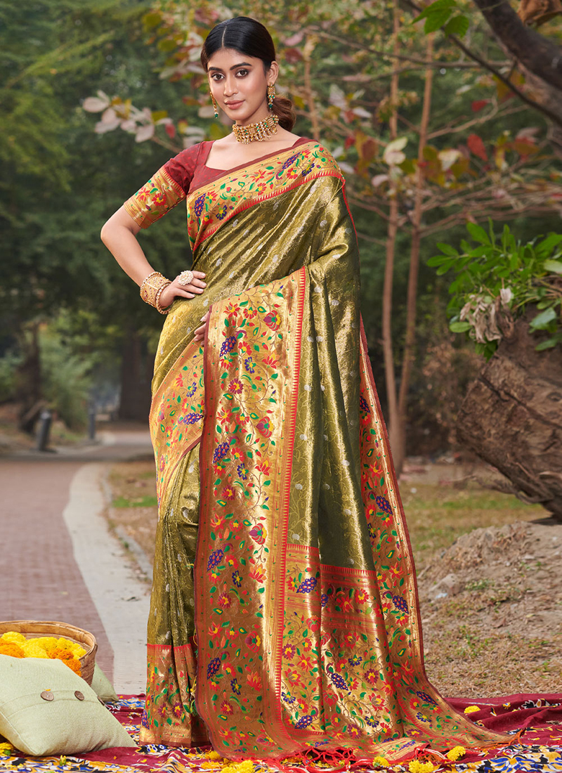 Buy Leelipeeri Designer Women Green Woven Silk Blend Paithani Saree Online  at Best Prices in India - JioMart.