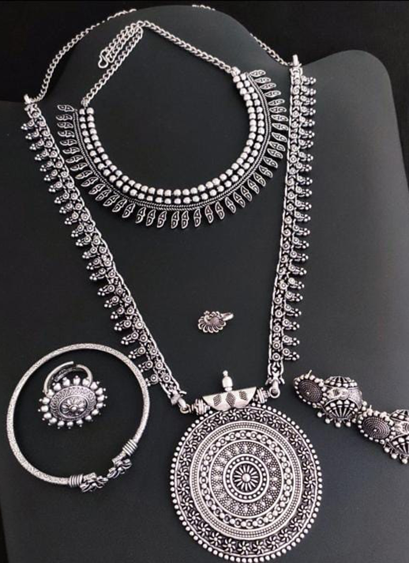 Peacock Design Silver Oxidised Jewellery Set Catalog | lupon.gov.ph