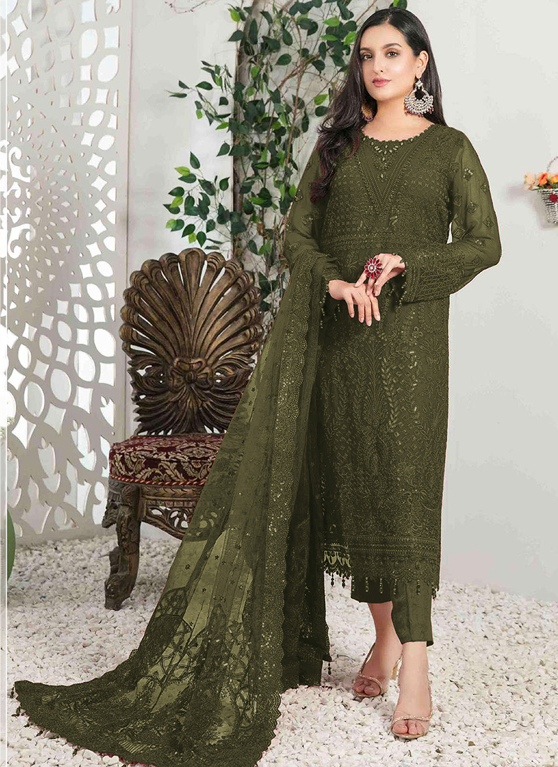 Buy Green Georgette Eid Wear Embroidery Work Pakistani Suit ...