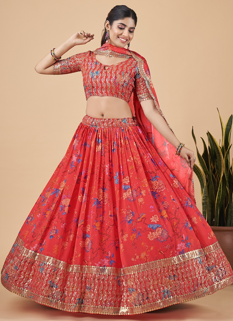 Buy Pink Faux Georgette wedding Lehenga Choli at