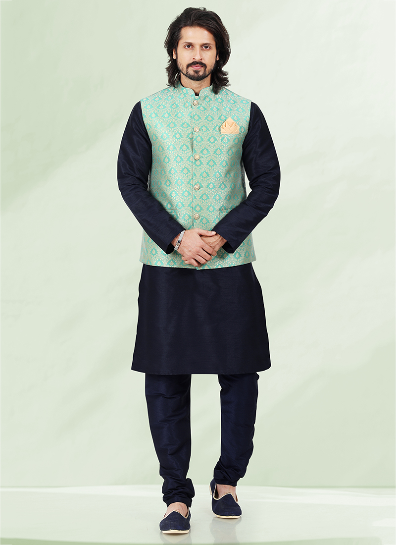 Buy Pista green Banarasi Silk Festival Wear Jacquard Kurta Pajama