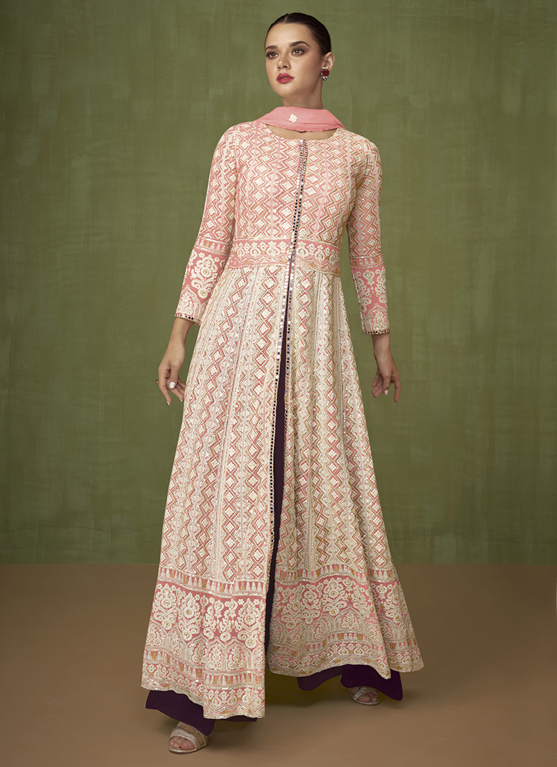 Buy Pink Faux Georgette Eid Wear Lucknowi Work Anarkali Suit ...