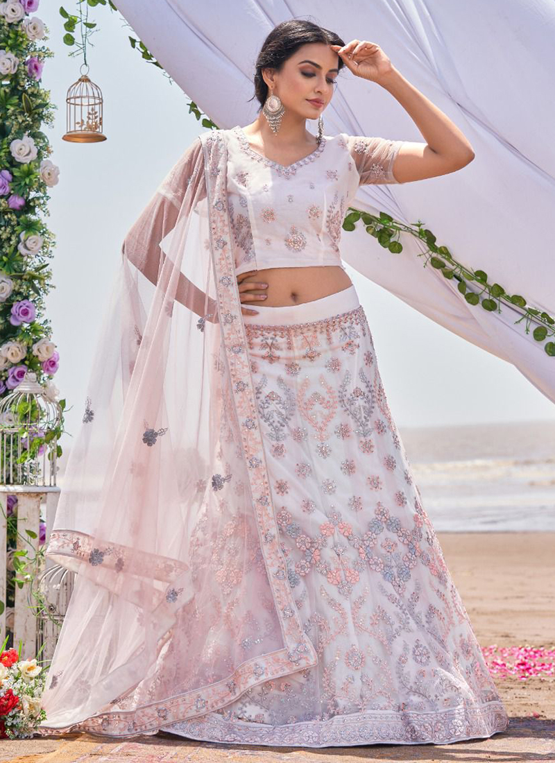 Buy Pink Sequins Georgette Lehenga Choli Online At Zeel Clothing