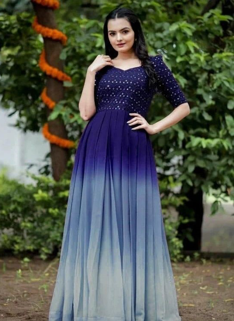 Buy Blue Faux Georgette Party Wear Sequins Work Gown Online ...