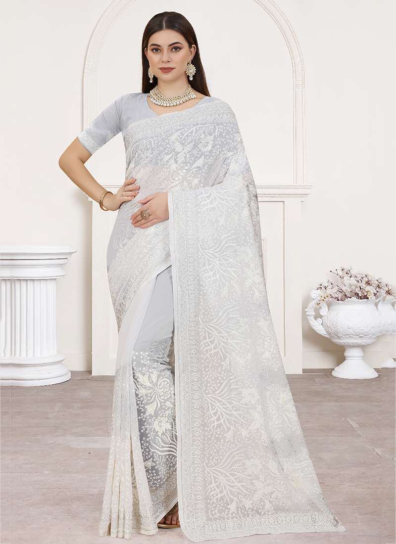 Buy Designer Sarees, Salwar Kameez, Kurtis & Tunic and Lehenga  Choli.Shapely Silk Off White Saree