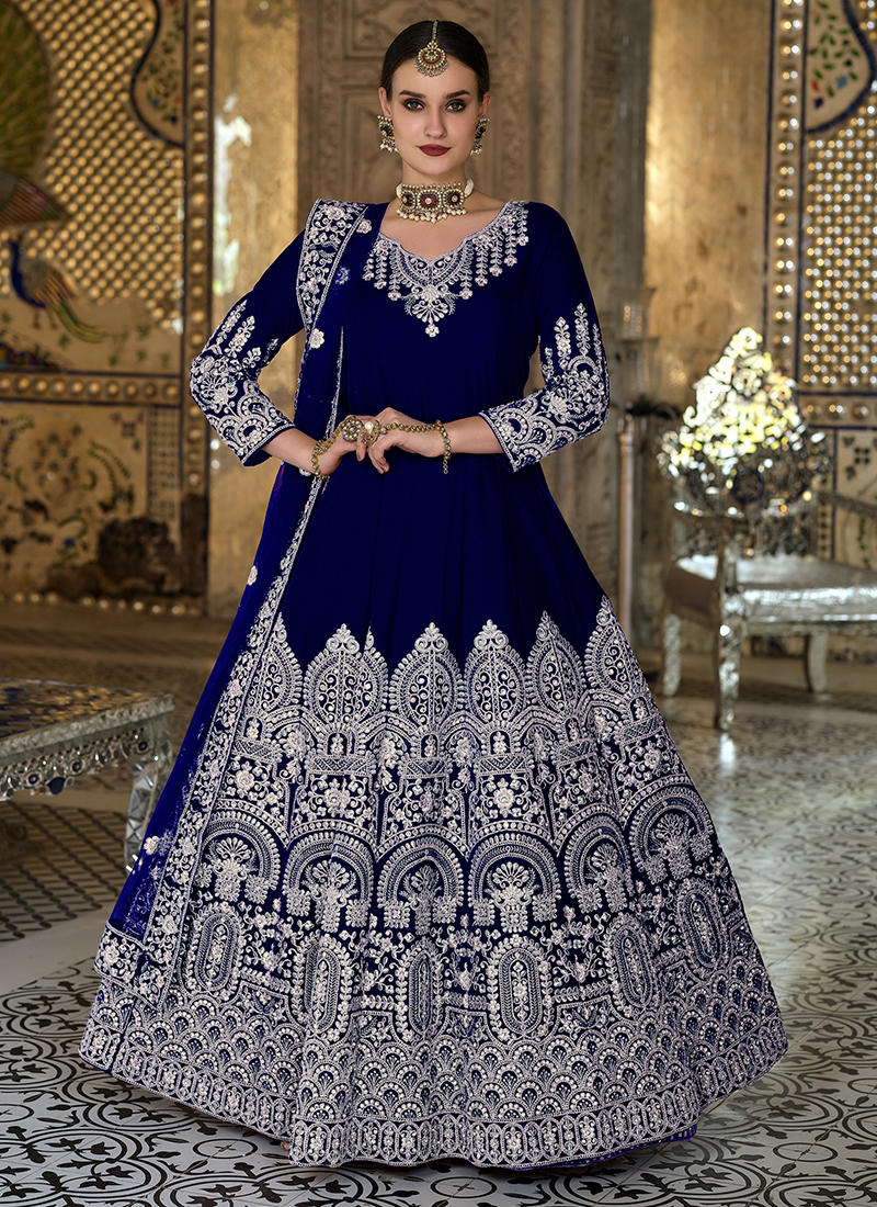 Navy Blue  Gold Sequin Anarkali With Belt DrapePlus Size  ClothingXS10XL  THE PLUS SIZE STORE by Meera Creations