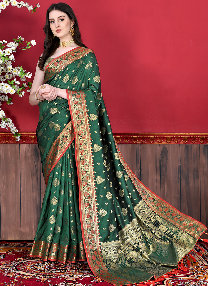 Banaras Katan Saree W/ Custom Blouse. – Bhargavi's Boutique