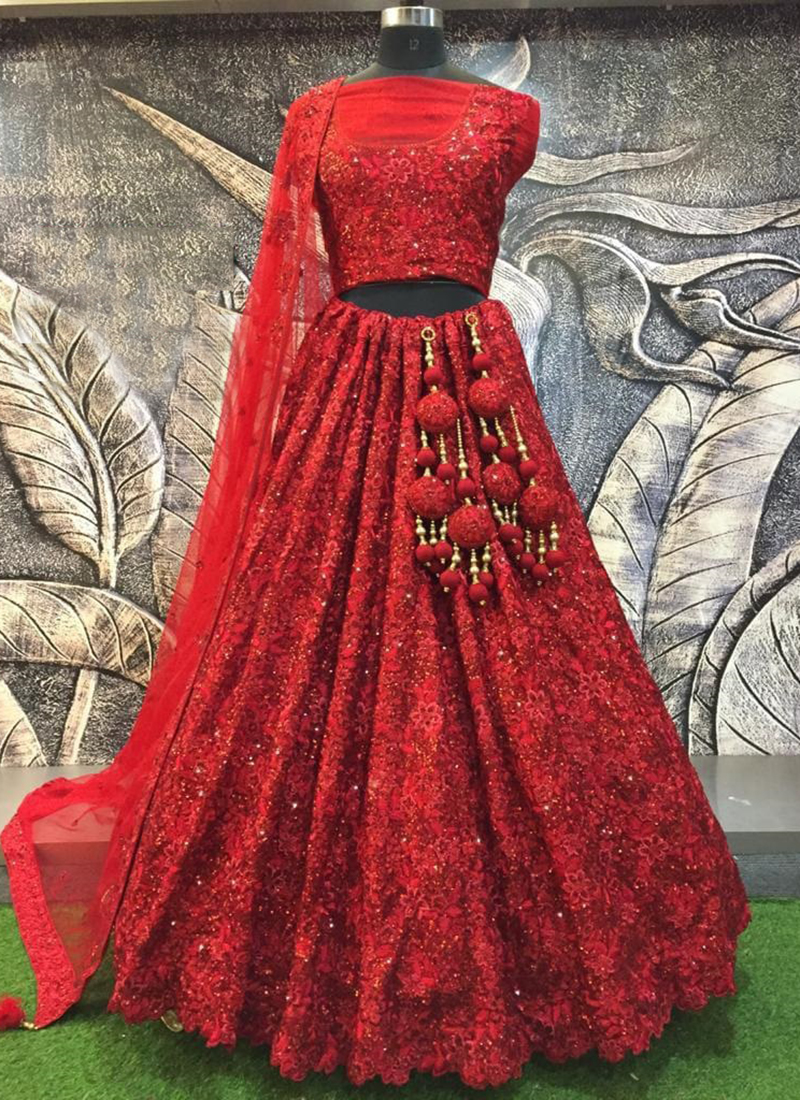 Beautiful Red Lehenga choli Lehenga Stitched Lehenga Net Lehenga Work Sequins Embroidery Work offers Bollywood lehenga choli for women