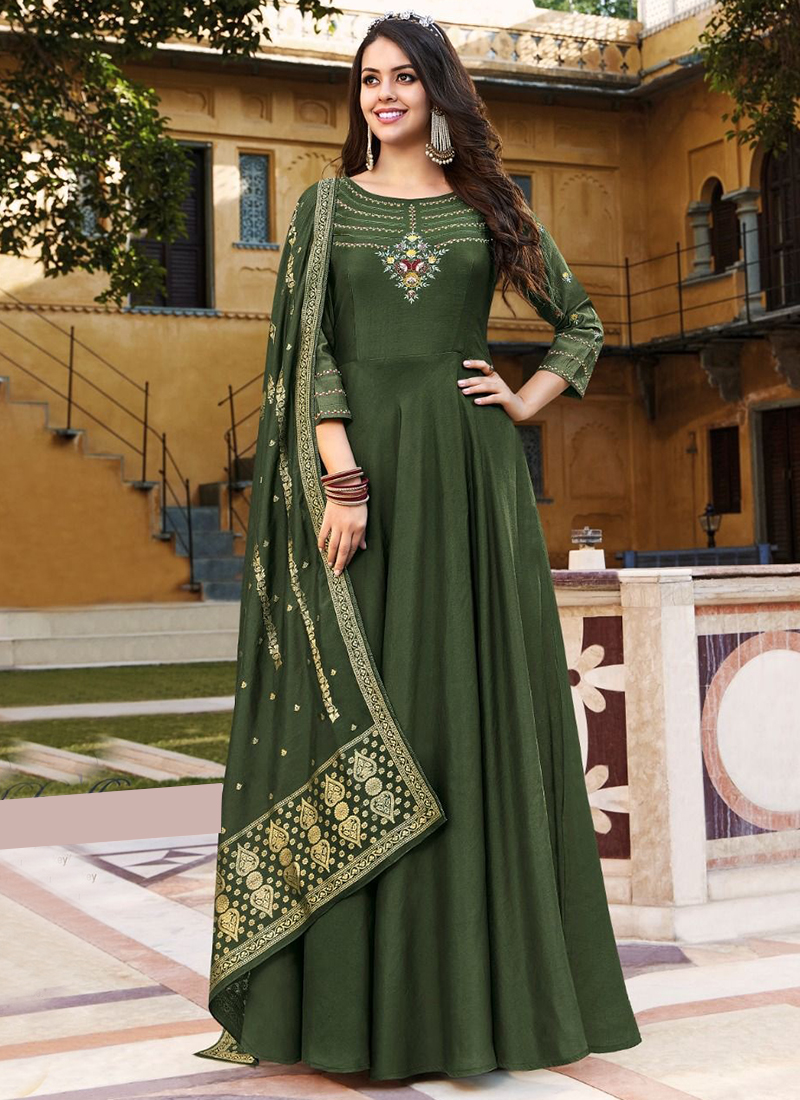 Embroidered Green Ladies Georgette Gown, Wedding Wear at Rs 1499 in Surat