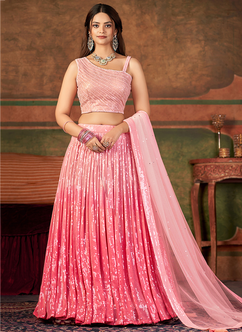Buy Pink Pure Georgette Party Wear Sequins Work Ready To Wear