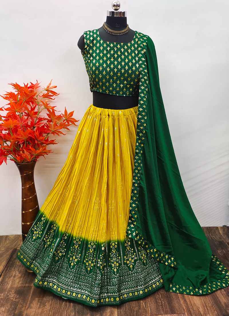 Dark green and yellow lehenga hotsell