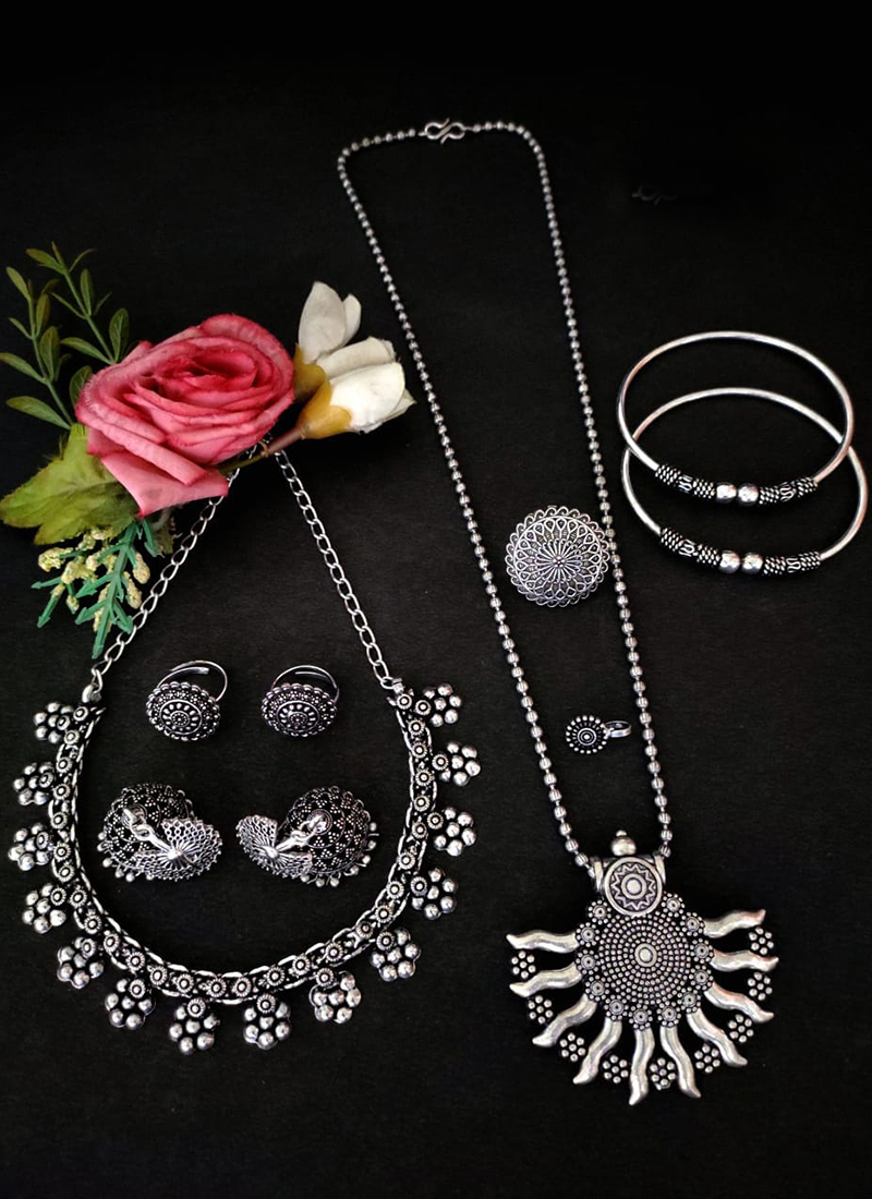 Premium Quality Oxidised LongShort Necklace combo set Catalog