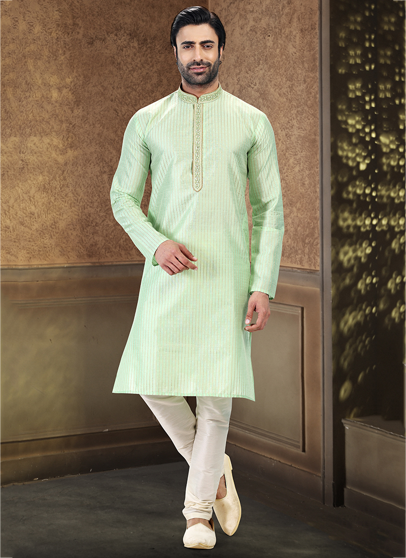 Plus Size Silk Kurta Pajama in Pista Green
