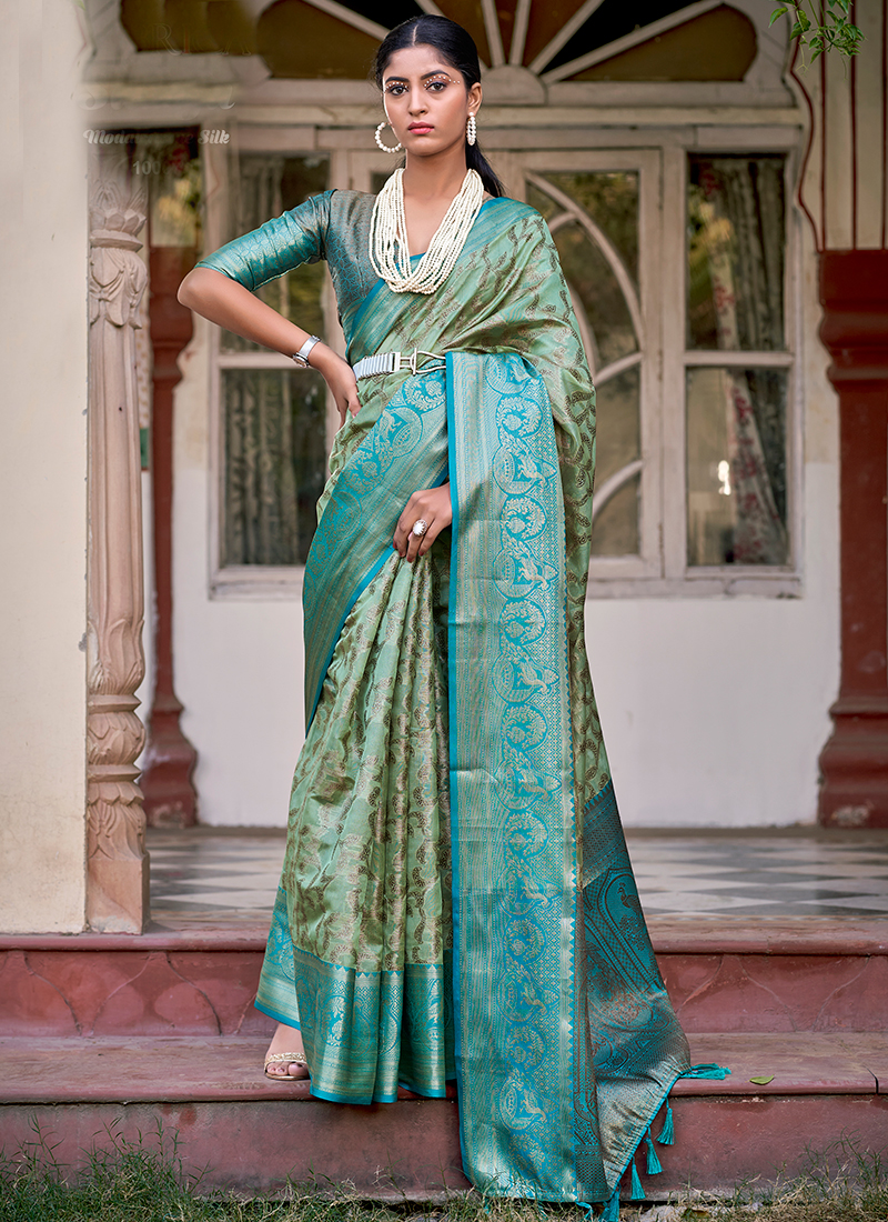 Buy Firozi Tissue Silk Traditional Wear Weaving Saree Online From ...