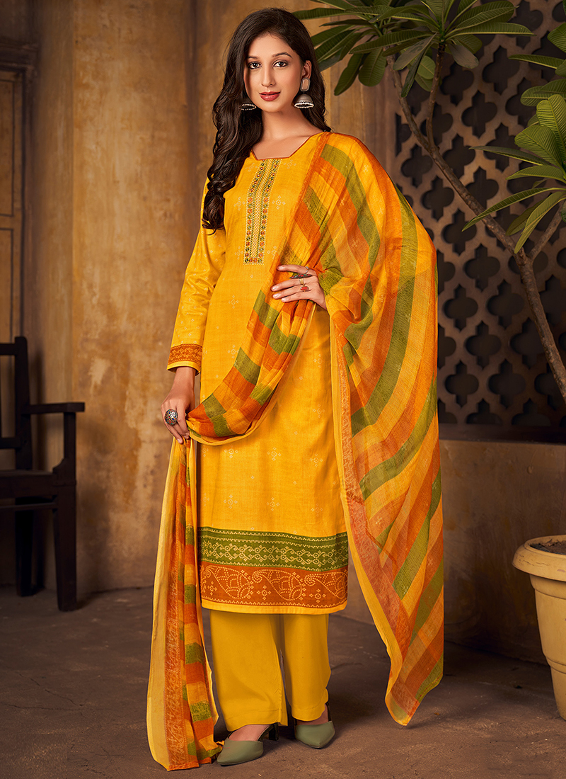 Buy Yellow Pashmina Casual Wear Embroidery Work Palazzo Suit Online From  Wholesale Salwar.