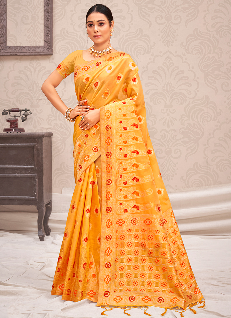 JCSS Yellow Cotton Saree Shapewear